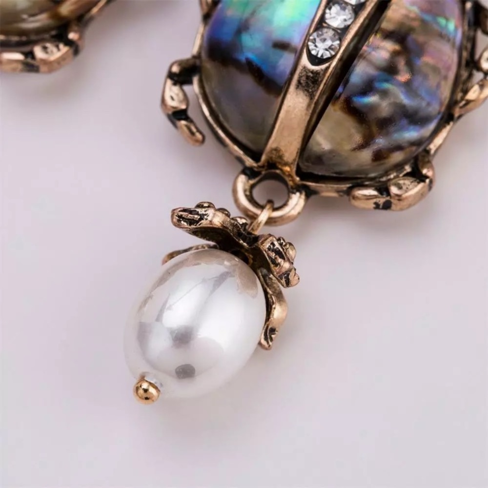Abalone Pearl Beetle Dangle Earrings - Picture 4 of 8
